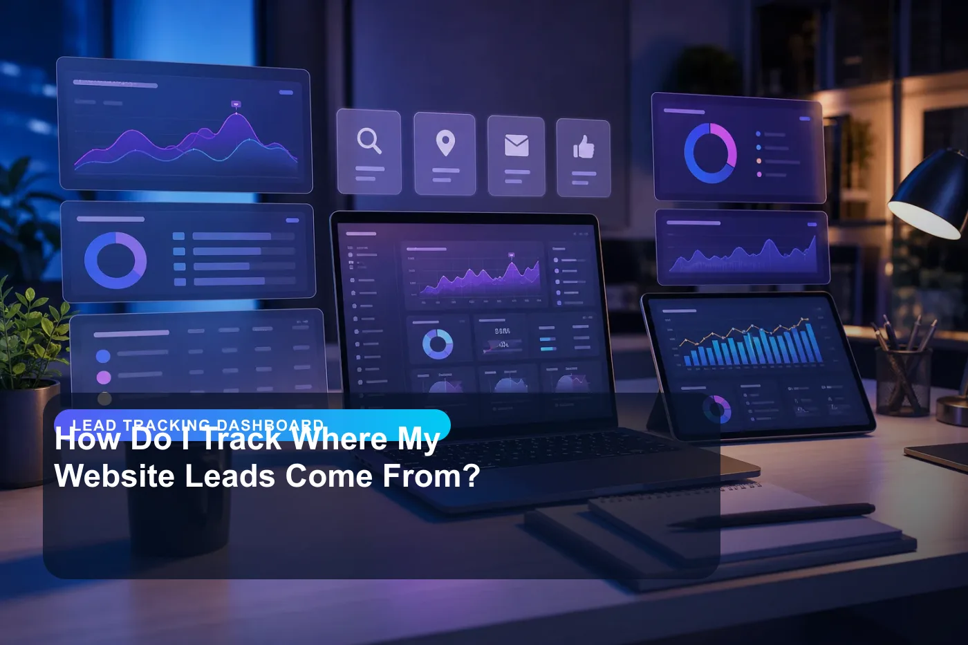 DigitalWiz lead tracking dashboard image for small businesses, showing a modern analytics and website workspace