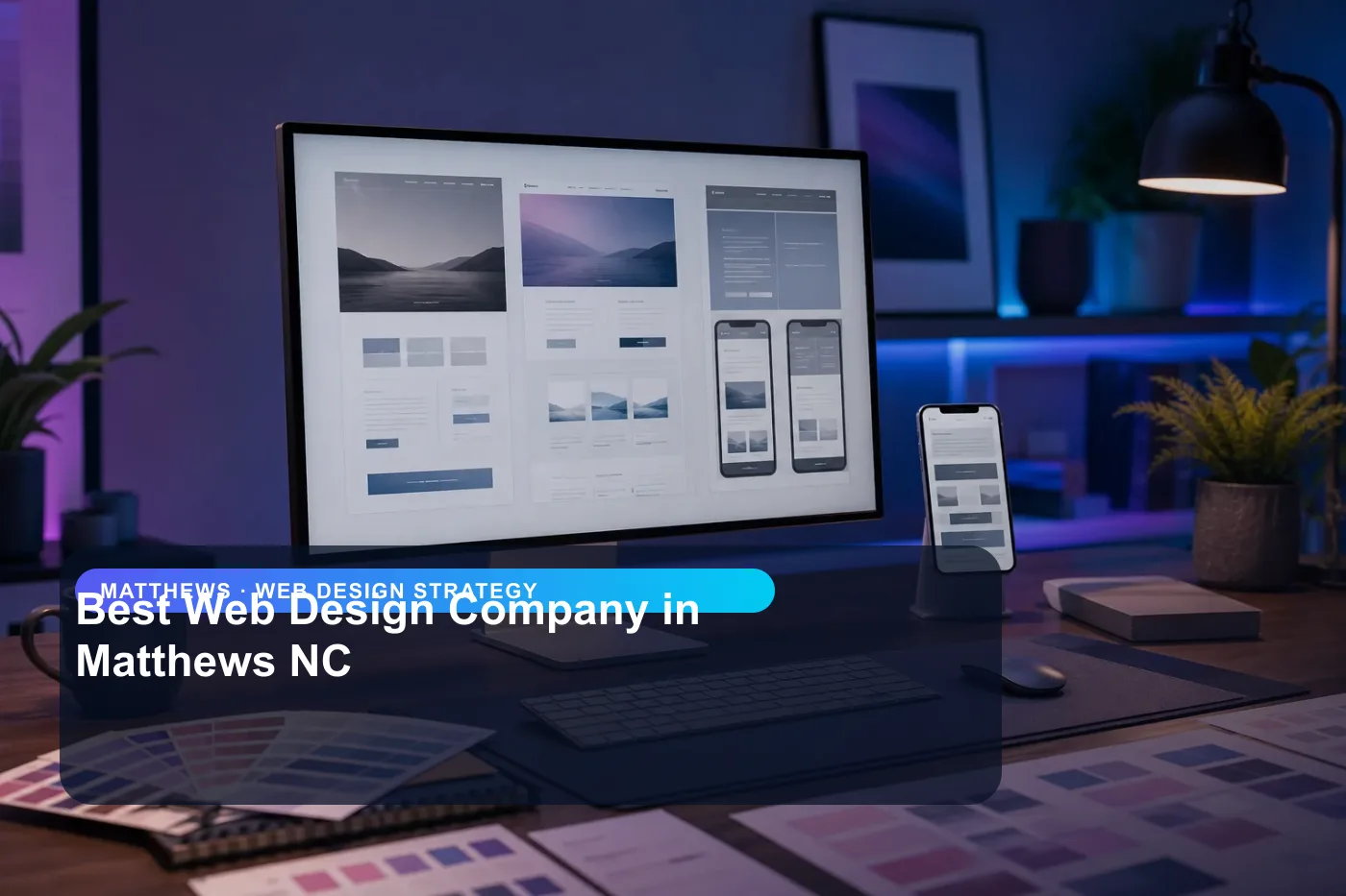 DigitalWiz web design strategy image for small businesses in Matthews, showing a modern analytics and website workspace