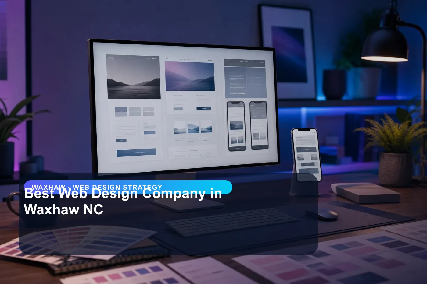 DigitalWiz web design strategy image for small businesses in Waxhaw, showing a modern analytics and website workspace