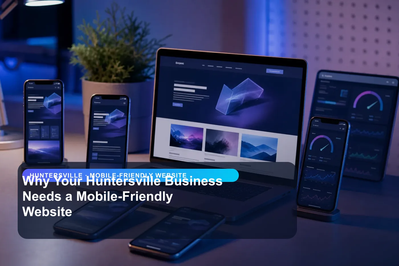 DigitalWiz mobile-friendly website image for small businesses in Huntersville, showing a modern analytics and website workspace