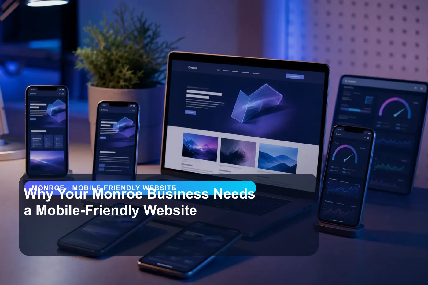 DigitalWiz mobile-friendly website image for small businesses in Monroe, showing a modern analytics and website workspace