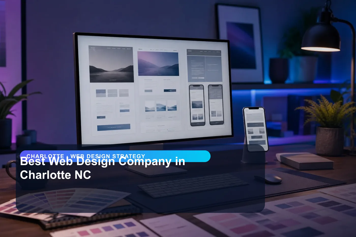 DigitalWiz web design strategy image for small businesses in Charlotte, showing a modern analytics and website workspace