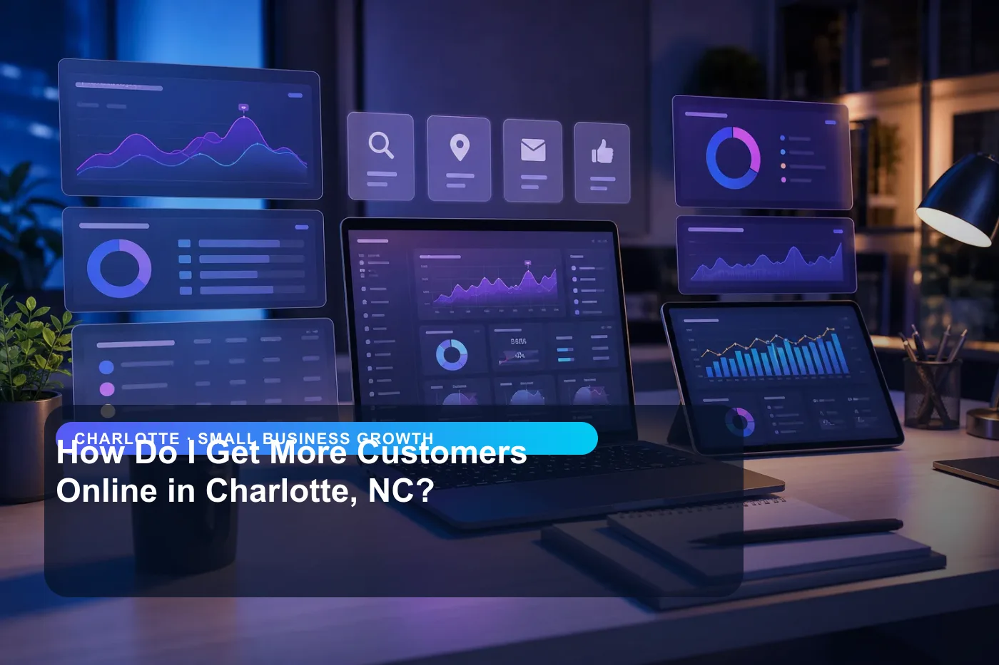 DigitalWiz small business growth image for small businesses in Charlotte, showing a modern analytics and website workspace