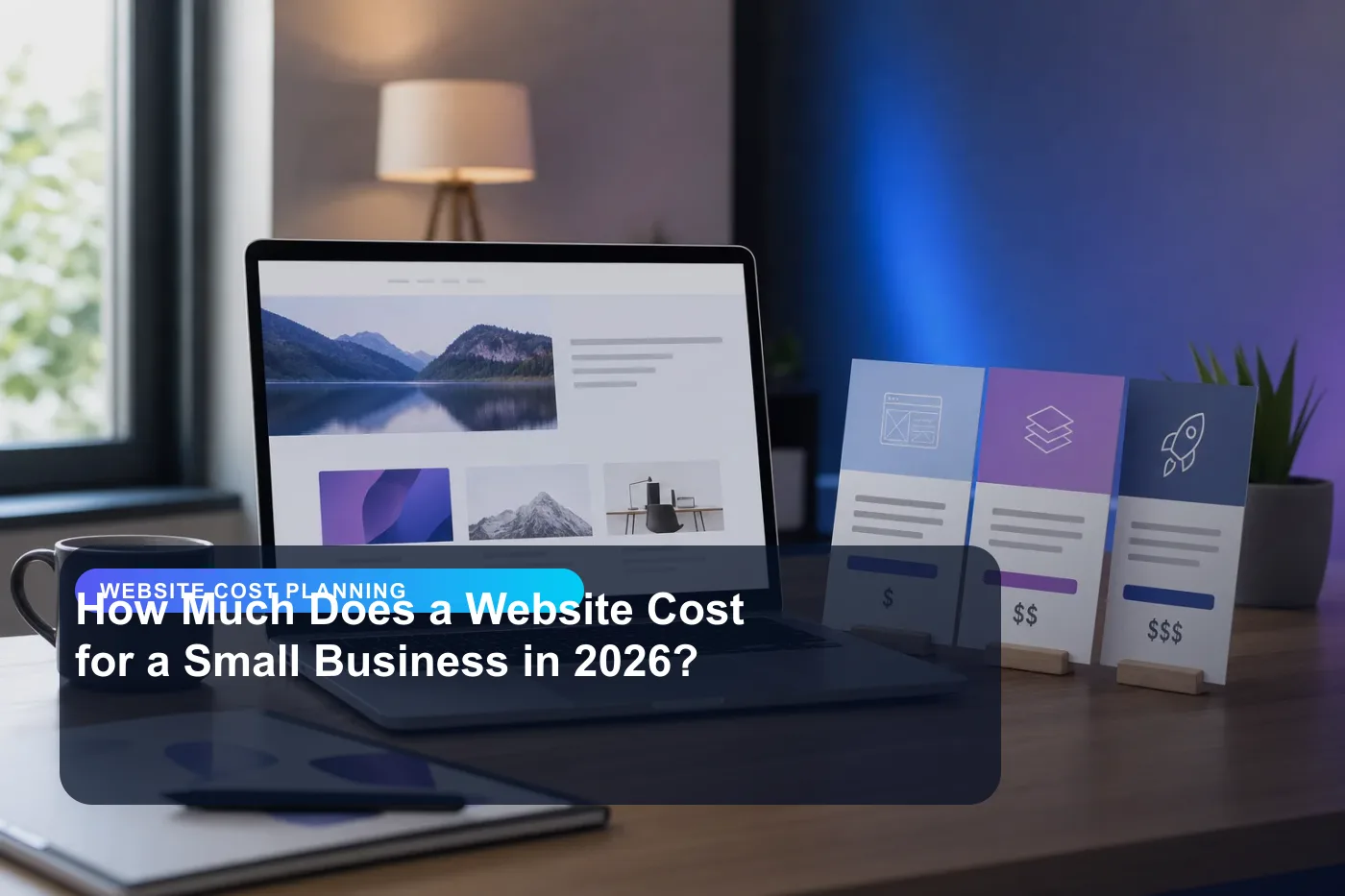DigitalWiz website cost planning image for small businesses, showing a modern analytics and website workspace