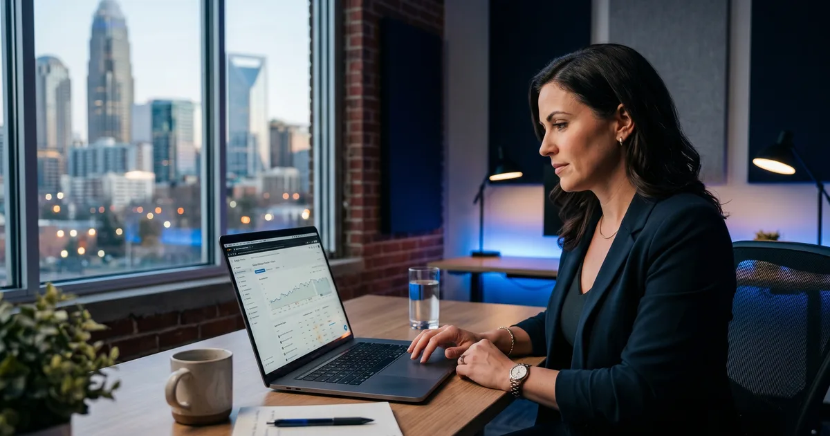 Charlotte small business owner reviewing an SEO growth timeline dashboard